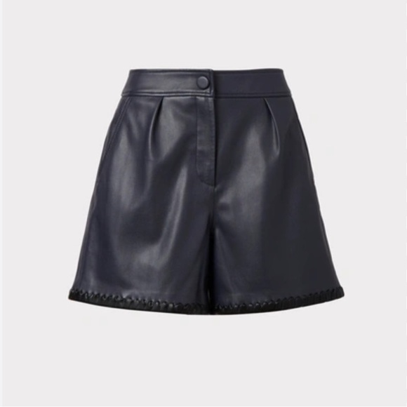 MILLY Yohanna‎ Faux Leather Crochet Short High Waist In Navy Black - Women’s 8